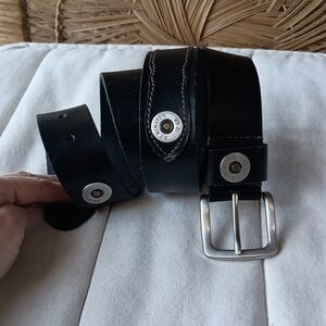 Vintage Remington 12 Gauge Black Leather Belt with Silver Buckle
